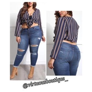 Plus Size Striped Crop Tops